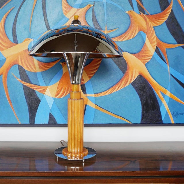 Metal Art Deco Style Bakelite and Chrome Dome Lamp For Sale - Image 7 of 7