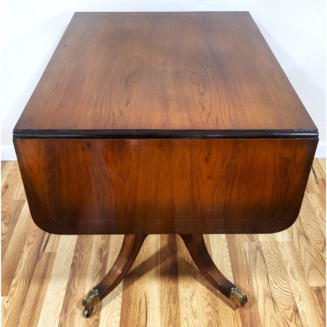 19th C English Regency Carved Brass Inlaid Rosewood Drop Leaf Sofa Table Desk For Sale - Image 10 of 18