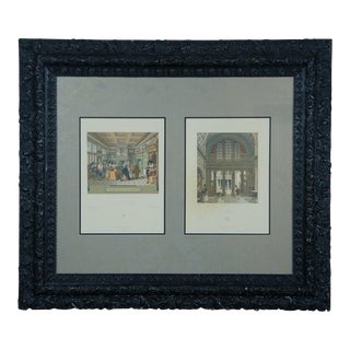 Antique 1880s Firmin Didot Hollande Romain Architectural Lithograph Diptych, Framed For Sale
