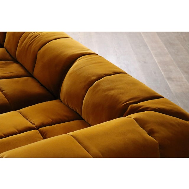 Cini boeri for arflex, modular strips sofa in mustard/golden velvet, italy 1968 the iconic strips sofa, a comfortable and...
