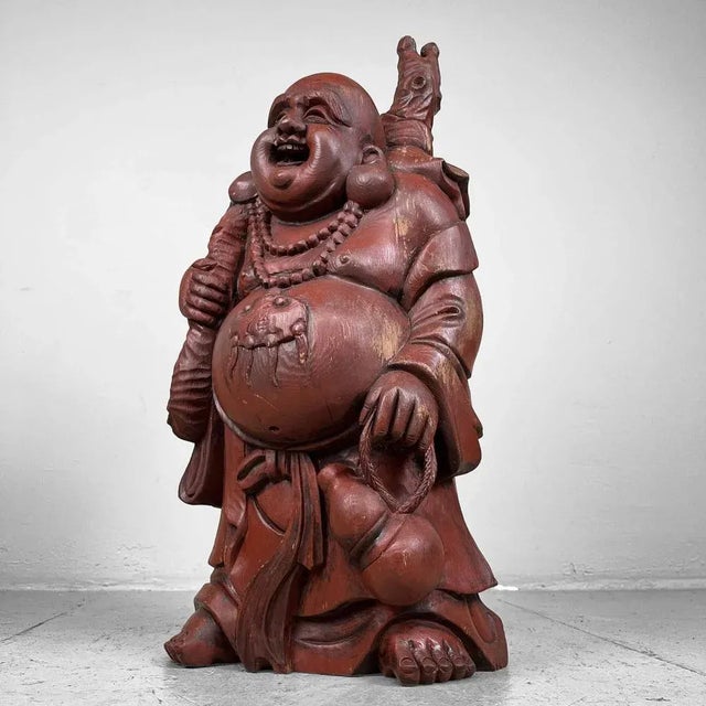 Wooden Hotei Buddha Temple Statue, Japan, 1930s For Sale - Image 9 of 13