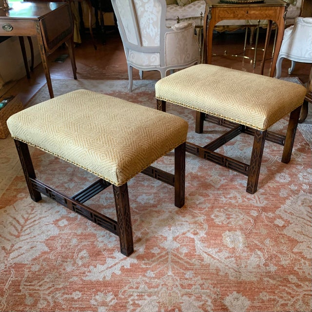 Pair of Georgian Period Chinese Chippendale Fretwork Legged Benches For Sale - Image 14 of 14