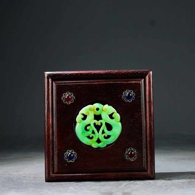 Brown Vintage Chinese Rosewood Jewelry Box With Jade & Gemstone Inlay – Chinoiserie Decor For Sale - Image 8 of 9