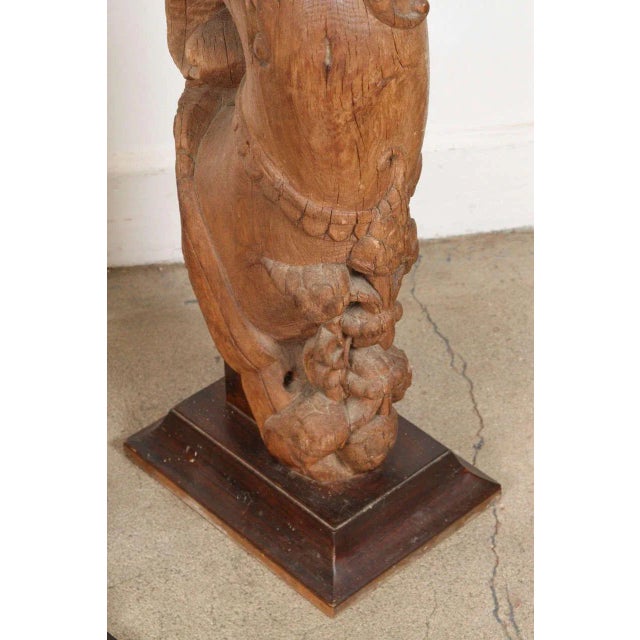 Pair of Antique Indian Carved Wood Architectural Temple Fragments on Stands For Sale In Palm Springs - Image 6 of 15