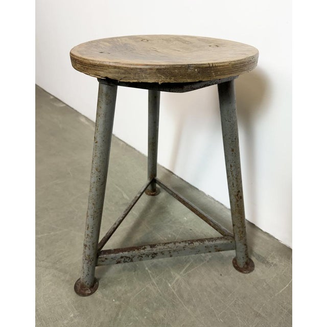 Brown Industrial Grey Workshop Stool, 1960s For Sale - Image 8 of 18