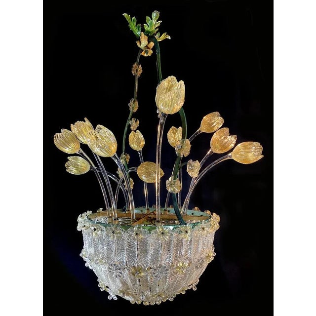 Glass Flower Chandelier with Gold Inclusions, 1950s For Sale - Image 14 of 18
