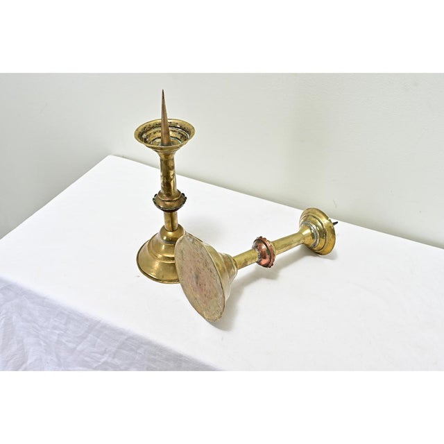 Dutch 19th Century Brass Pricket Candlesticks - A Pair For Sale - Image 4 of 7