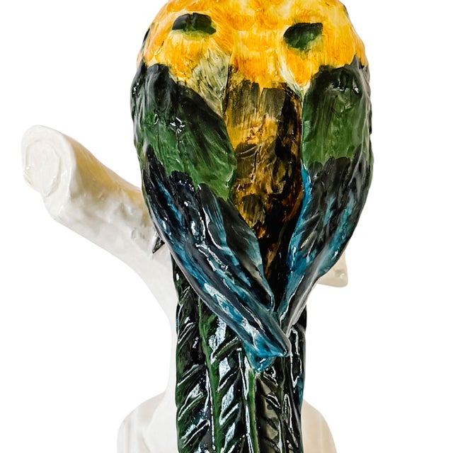 Vintage Large Italian Majolica Ceramic Cockatoo Parrot Sculpture For Sale - Image 13 of 17