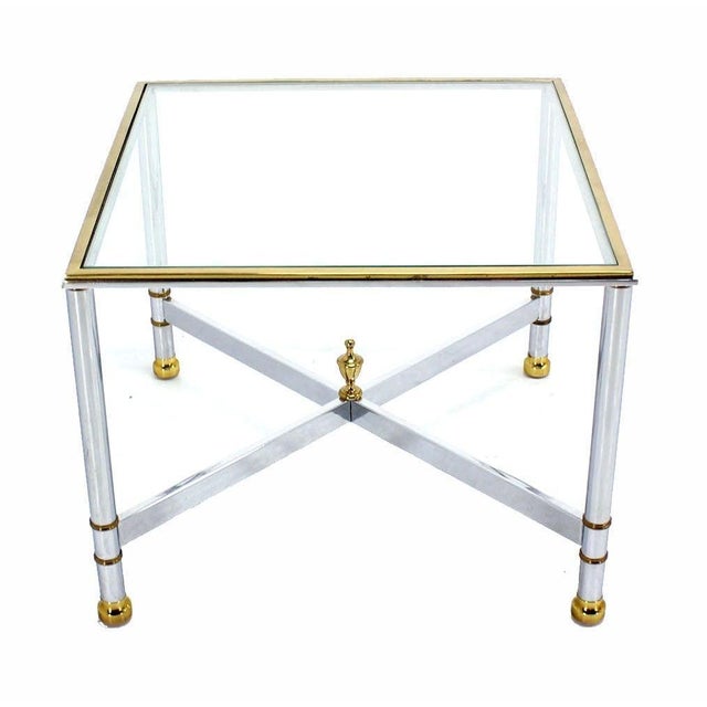 Pair Mid Century Modern Square Chrome X Base End Side Coffee Tables Stands For Sale - Image 6 of 9
