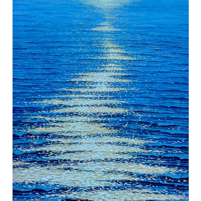 Moonpath — Seascape Original Oil Painting, Unstretched, by Samuel H. For Sale - Image 4 of 8