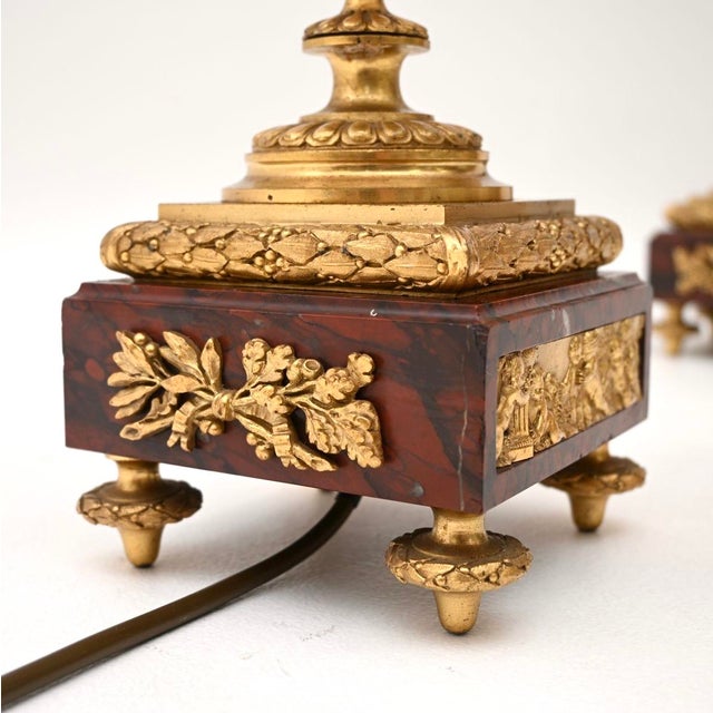 Antique French Marble and Gilt Bronze Lamps, 1890, Set of 2 For Sale - Image 10 of 11