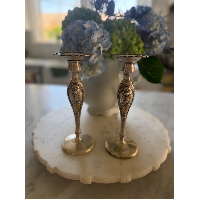 Art Nouveau Sterling Candle Holders Pair For Sale In Los Angeles - Image 6 of 14