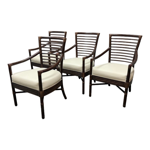 Circa 2003 Orlando Diza of McGuire Four Rattan Host Side Chairs, Set of Four For Sale