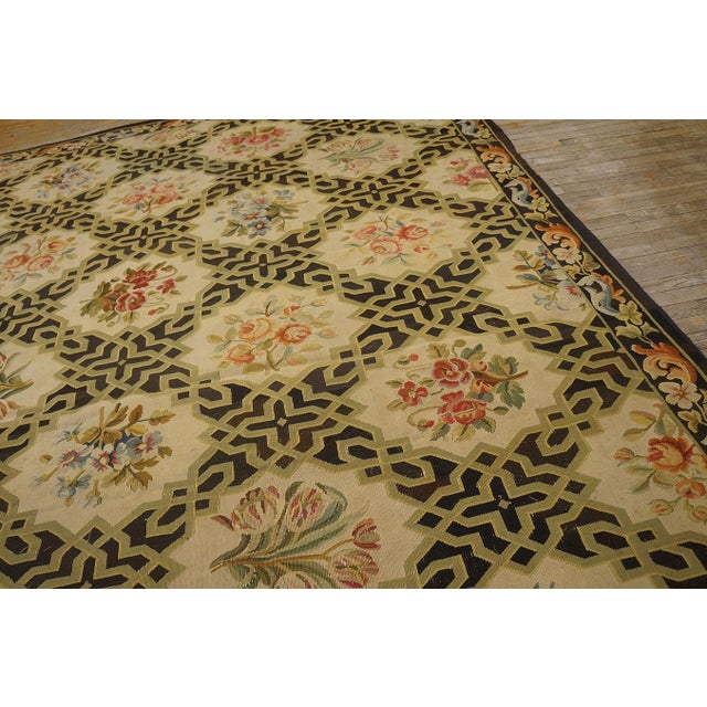 1920s Black Floral Antique French Aubusson Rug 9' 8'' X 15' 3'' Handknotted Wool Carpet For Sale In New York - Image 6 of 10