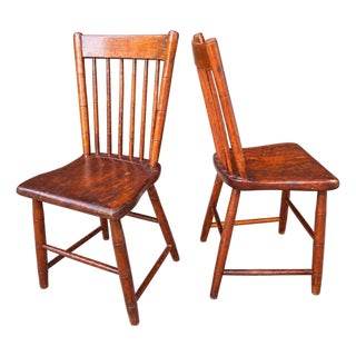 Rustic Primitive Small Scale Mid 19th Century Bamboo-Turned Windsor Side Chairs With Single Board Seats, a Pair For Sale
