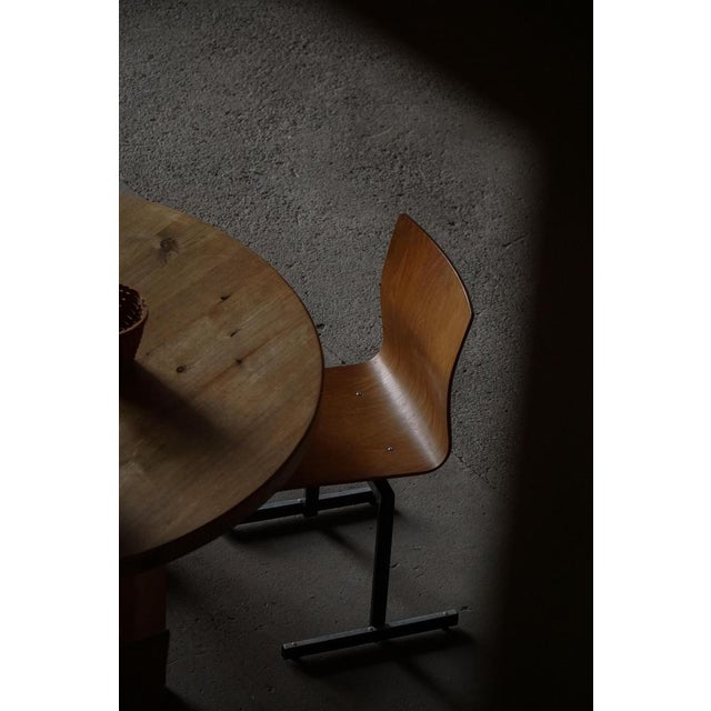 Industrial Stackable Chairs in Black Metal and Oak attributed to Niels Larsen, 1960s, Set of 6 For Sale - Image 6 of 18