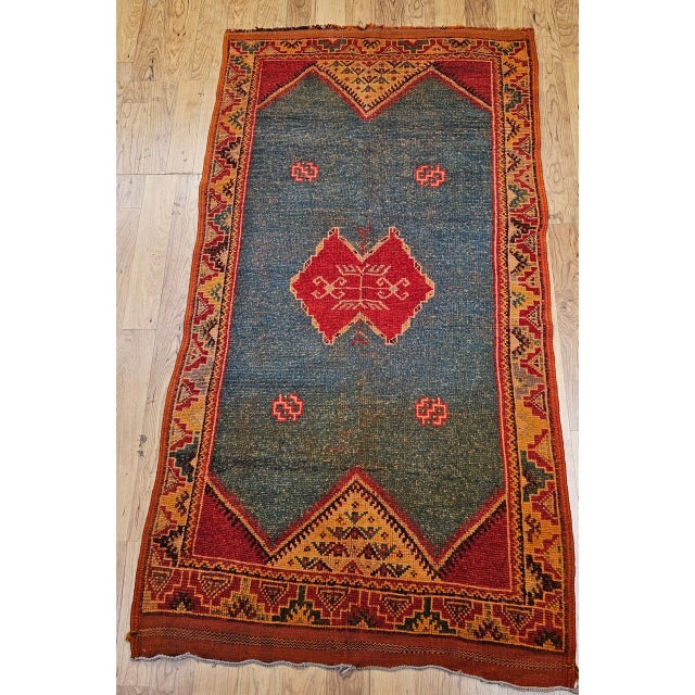 Vintage Moroccan Rug, Hand-Knotted Wool, Geometric Pattern, Green & Yellow, 4’ X 6’ For Sale - Image 13 of 18