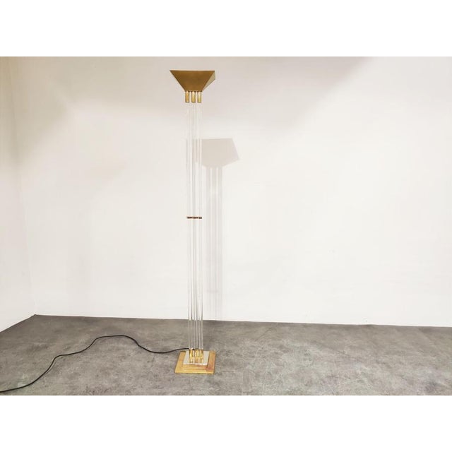 Metal Vintage Brass and Acrylic Glass Floor Lamp, 1970s For Sale - Image 7 of 12