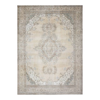 1970s Vintage Persian Handmade Wool Cotton Beige Area Rug For Sale