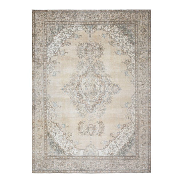 1970s Vintage Persian Handmade Wool Cotton Beige Area Rug For Sale