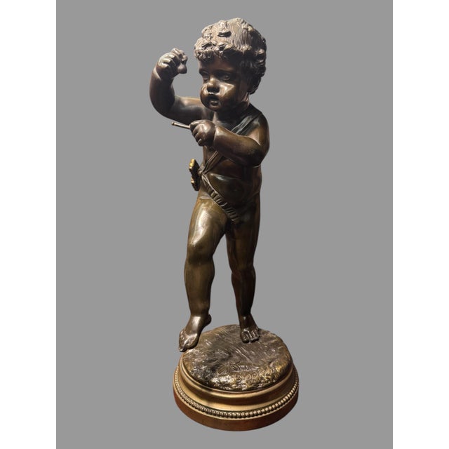 Bronze Antique Victorian Clodion 13.5" Figural Bronze Statue Sculpture Musician For Sale - Image 8 of 8