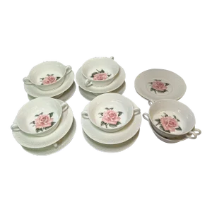 Mid 20th Century Theodore Haviland Regents Park Rose Cream Soup Cup & Saucer Set- 20 Pieces
