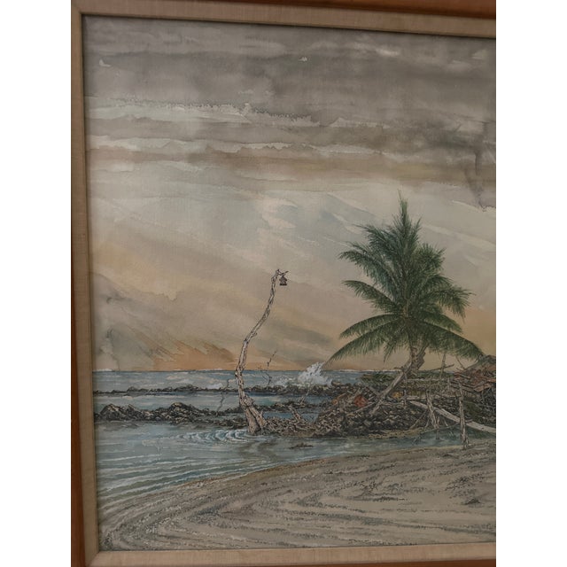 Art Deco 1970s Watercolor and Ink Framed Art Piece For Sale - Image 3 of 7
