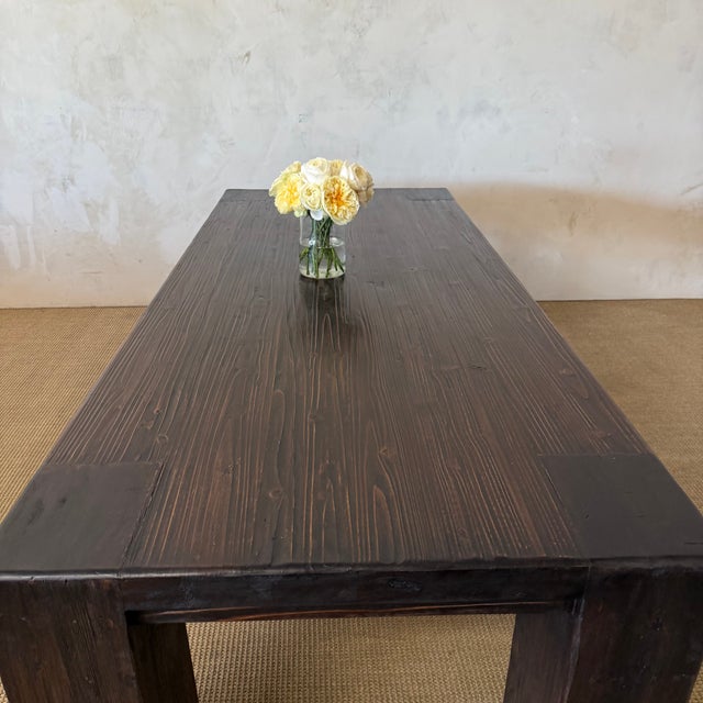 2020s Beam Style Reclaimed 96” Pine Dining Table in Dark Walnut Finish For Sale - Image 5 of 11