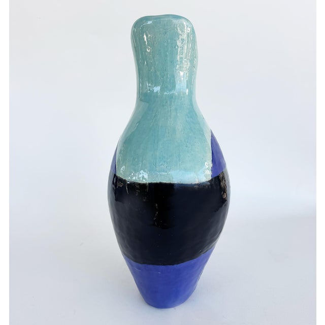 Mid 20th Century Large Substantial Modernist Studio Pottery Vase With Spout, Seafoam, Blue, Black For Sale - Image 5 of 7