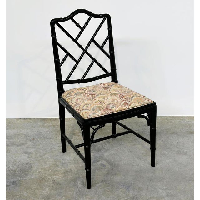 Contemporary Faux Bamboo Dining Chairs in Black Lacquer, Set of 4 For Sale - Image 3 of 12