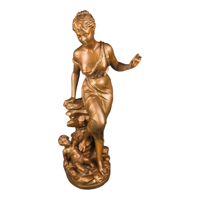 19th Century Henri Huppe 'Premier Appel' French Regule Figural Sculpture, C. 1890 For Sale