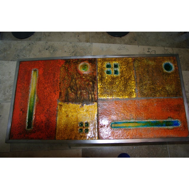 Coffee Table in Enameled Lava Stone attributed to the Cloutier Brothers, 1950 For Sale - Image 10 of 14