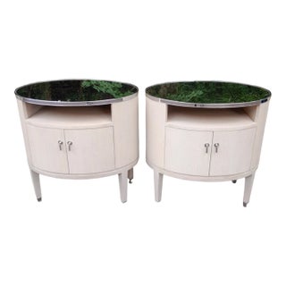 Pair of Century Furniture Company Pirouette Bedside Tables With Silver Trim For Sale