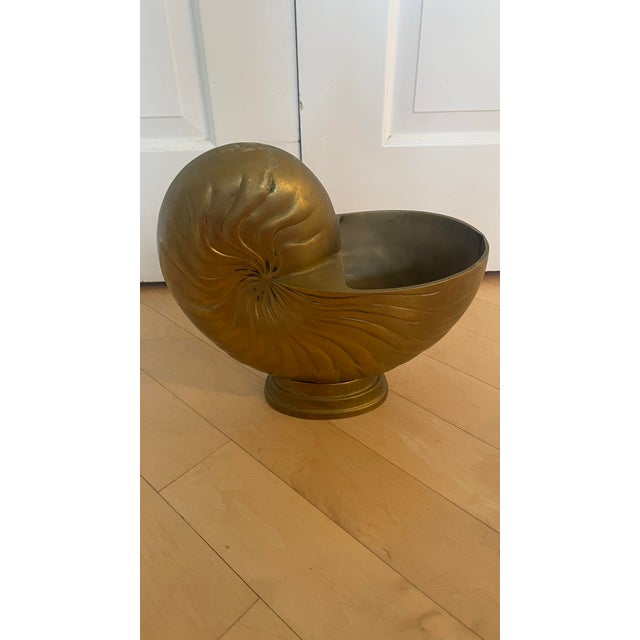 Vintage Brass Large Brass Nautilus Shell Planter Wine Holder Decor Frederick Cooper Attributed For Sale - Image 10 of 12