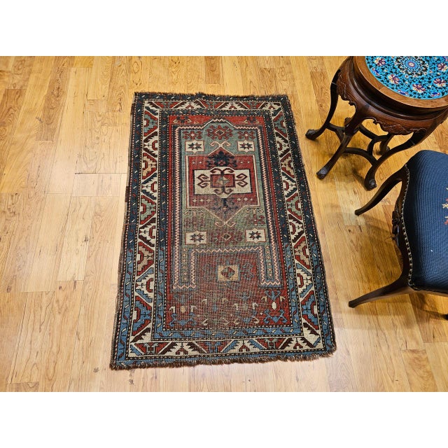 Antique Fachralo Kazak Rug, Hand-Knotted Wool, Red & Green, Caucasus, 3' x 5' For Sale - Image 4 of 15