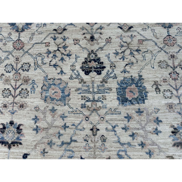 Textile Oushak Turkish Rug, Ivory and Blue 8'4" X 9'10" For Sale - Image 7 of 9