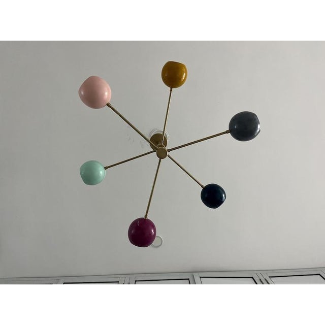 Mid-Century Modern Multi Color 6 Arm Brass Sputnik Chandelier | Mid Century Modern Pendant Light For Sale - Image 3 of 7