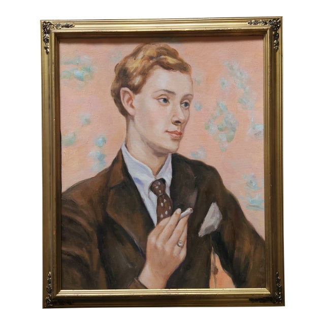 Portrait of a Feminine Man Oil on Canvas Painting For Sale