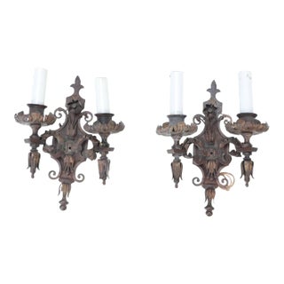 Pair of Antique Wrought Iron Floral Sconces. Circa 1920 For Sale
