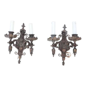 Pair of Antique Wrought Iron Floral Sconces. Circa 1920