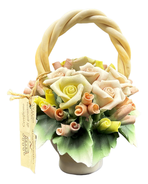 Basket of Roses in Porcelain from Capodimonte, 1970s