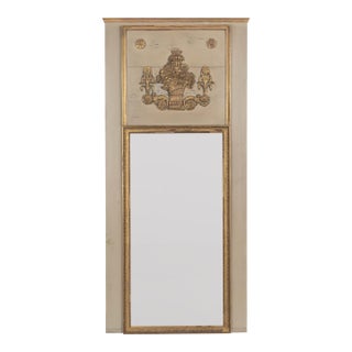 Louis XVI Style Trumeau Mirror, Painted Pine Frame, Gilded Trim, 1900s For Sale