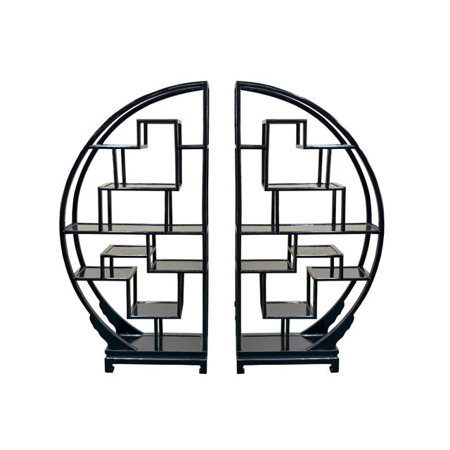 Elevate your interior space with this crafted Chinese traditional moon-gate display shelf, designed to deliver an...
