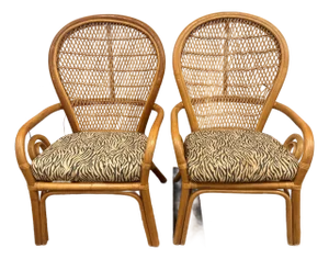 PAir of 1970s Rattan Lounge Chairs With Zebra Upholster