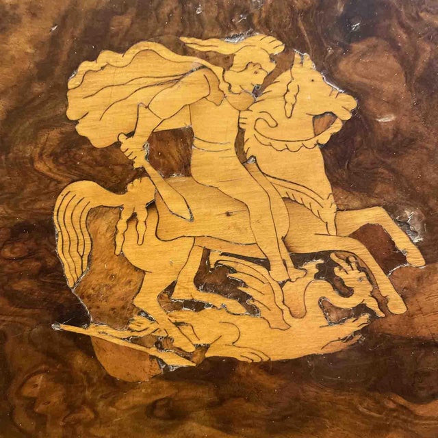 Italian Walnut Burl Gueridon with Inlay of St. George and the Dragon, 1880 For Sale - Image 3 of 7