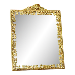 French Victorian Style Gold-Gilded Brass Framed Vintage Wall or Table Mirror With Flowers Decoration on the Frame