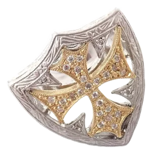 1990s Loree Rodkin White & Yellow Gold Diamond Cross Shield Crest Ring