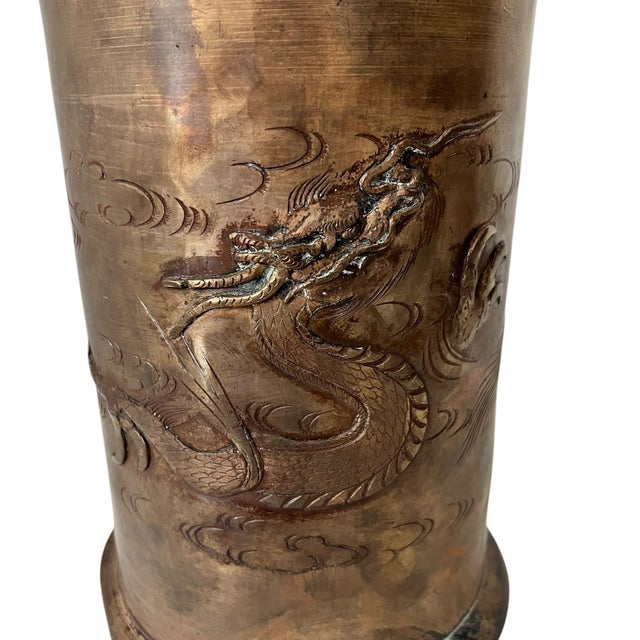 Large Asian Copper Fighting Fire Breathing Winged Dragon Motif Cachepot For Sale - Image 4 of 10