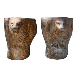 Pair of Vintage Cast Lion Head Light Sconces For Sale