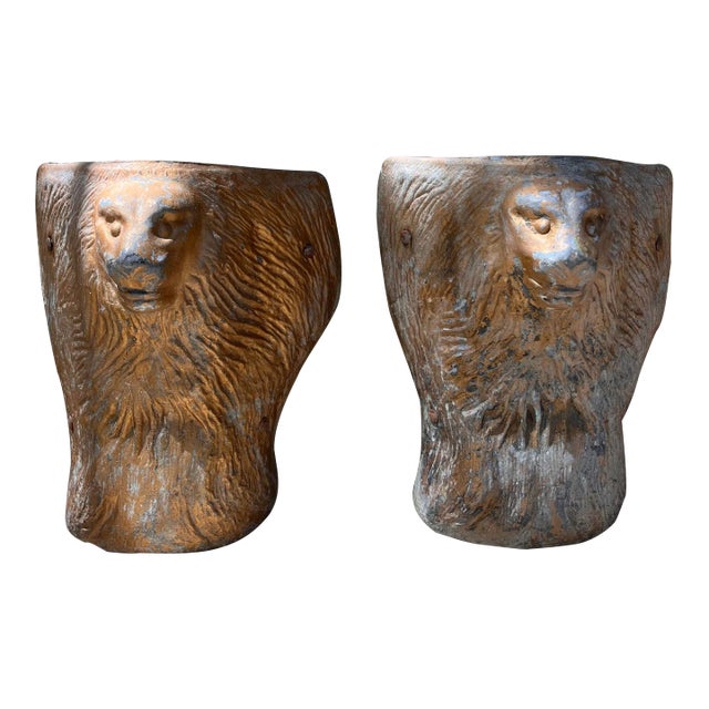 Pair of Vintage Cast Lion Head Light Sconces For Sale